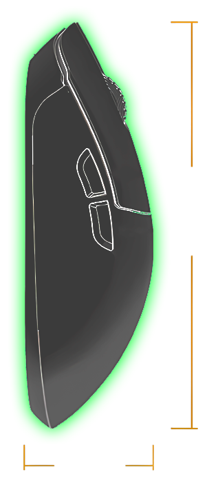 DM9 Wireless Mouse image with height and length dimensions